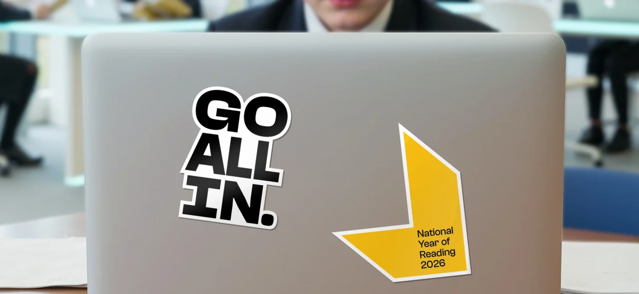Campaign graphic showing “Go All In” with National Year of Reading branding