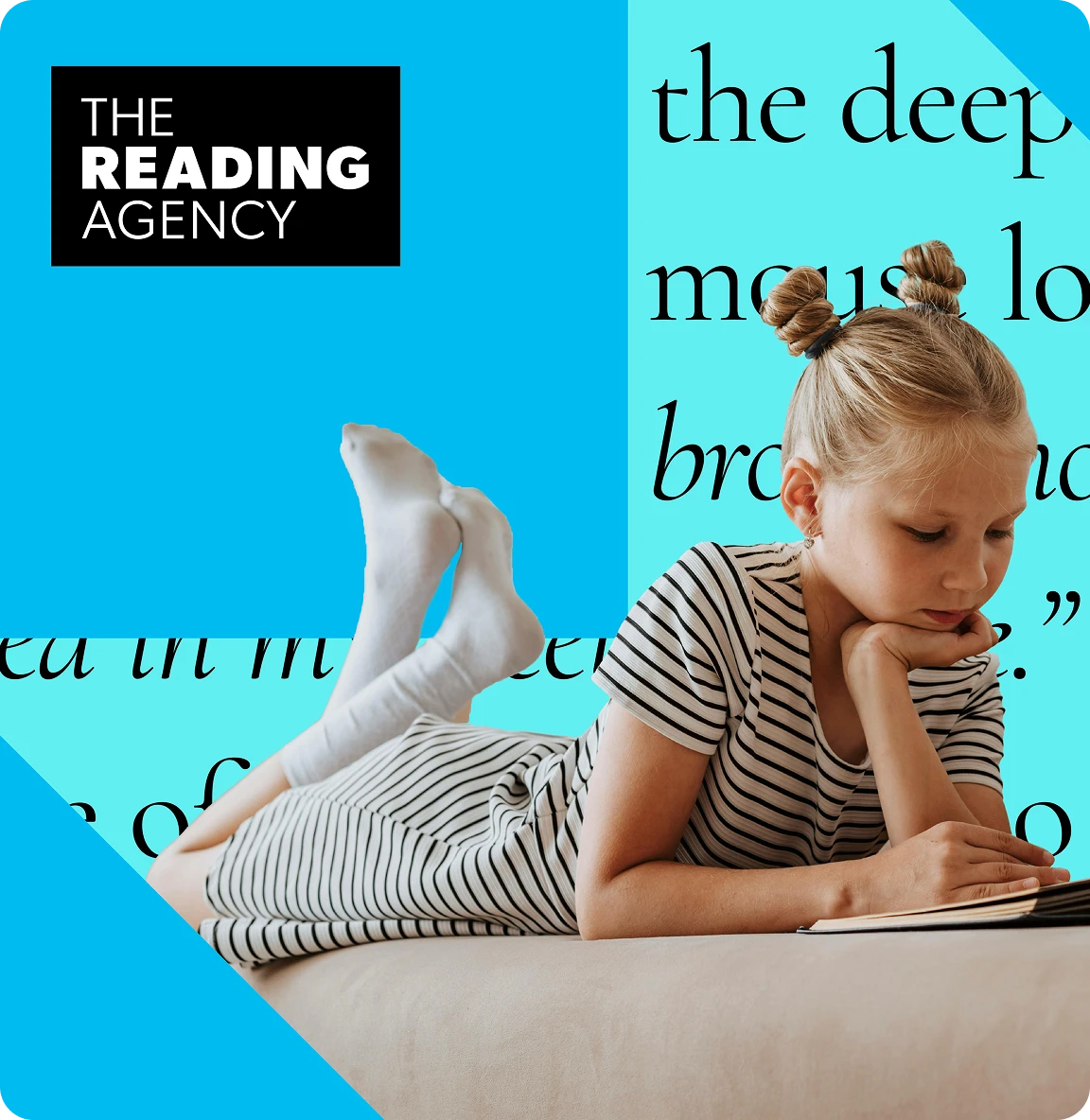 Campaign graphic with “The Reading Agency” and illustrated shapes
