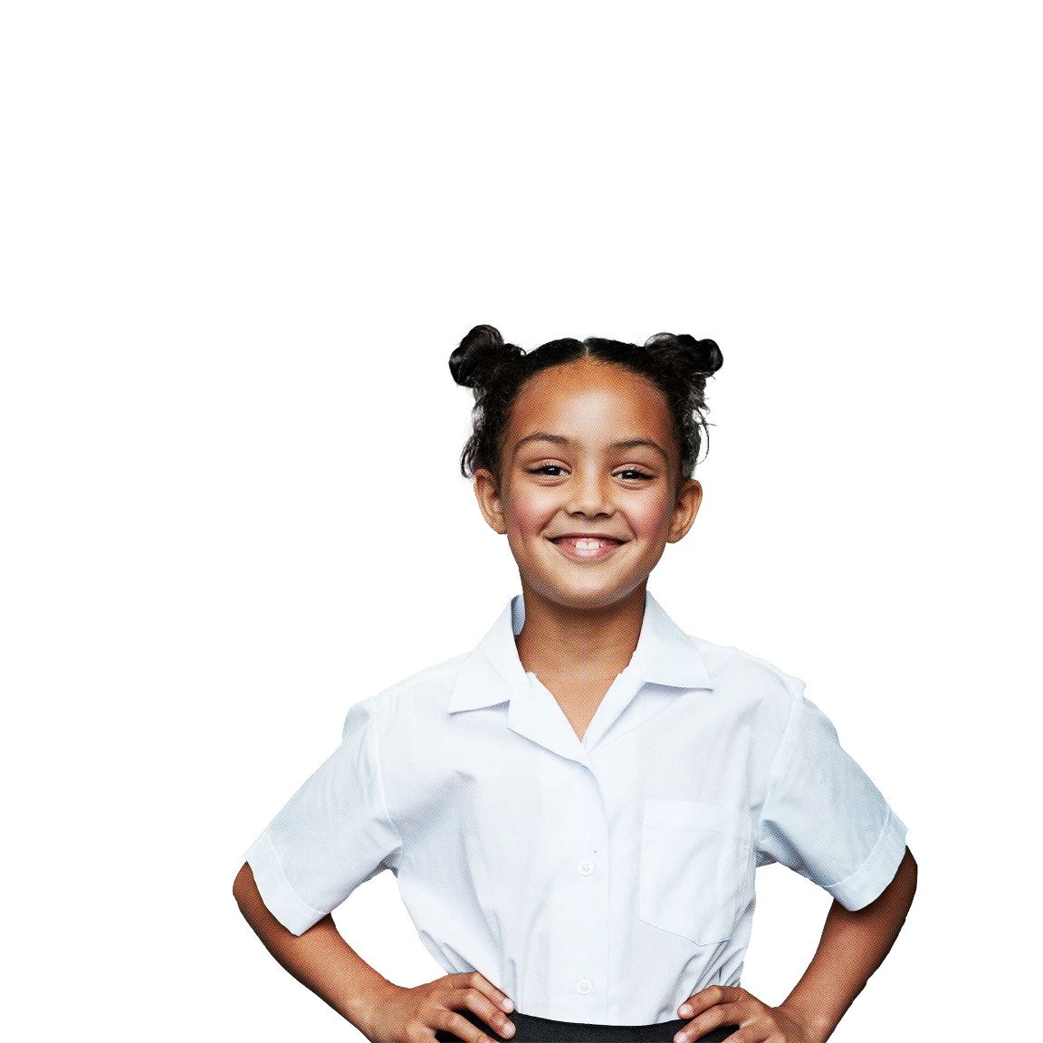 School girl with her hands on her hips loop directly into the camera