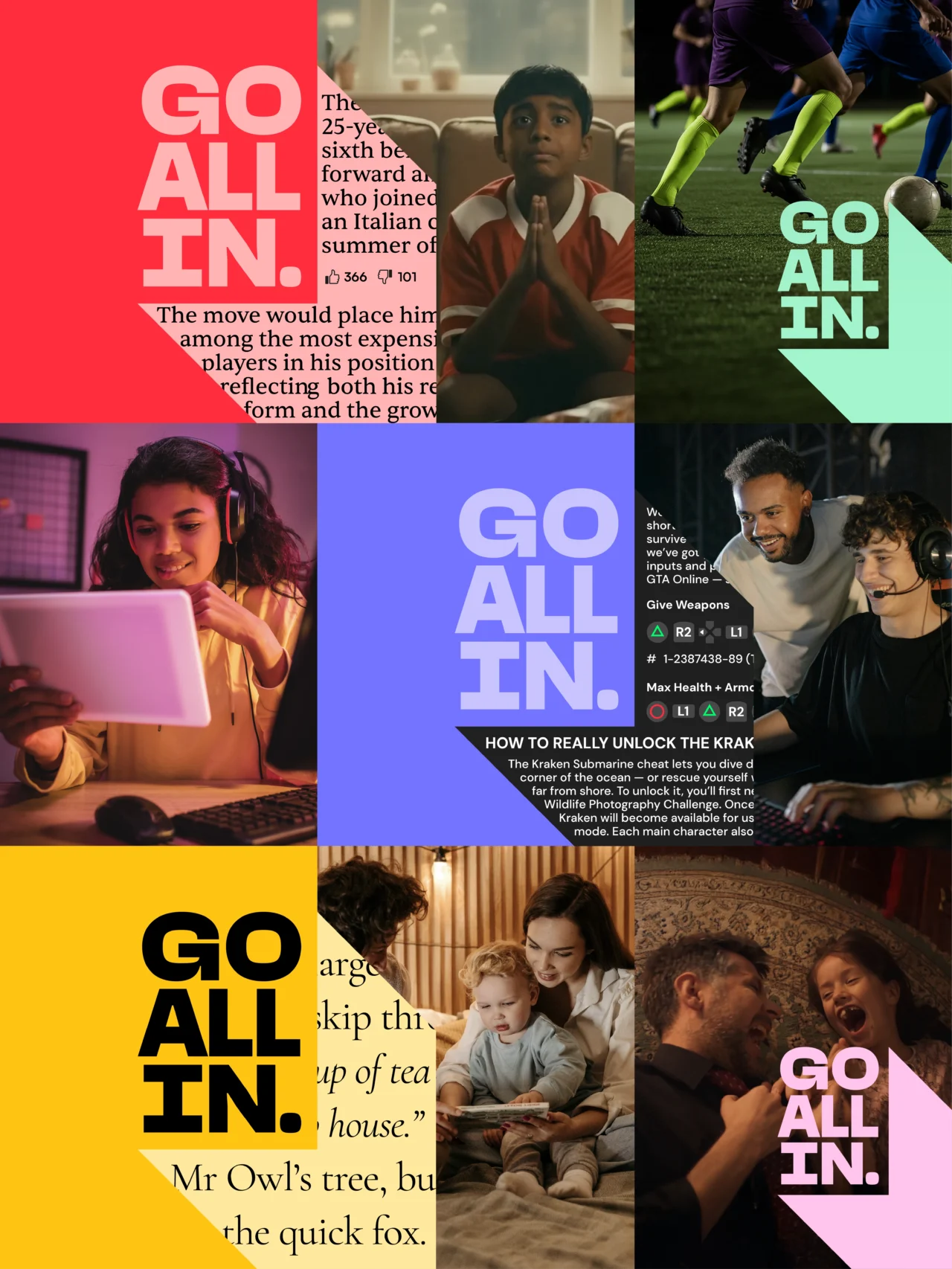 Collage promoting a 'Go All In' theme as an Instagram takeover