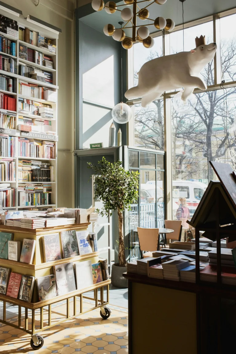 A nicely designed bookstore in a city location