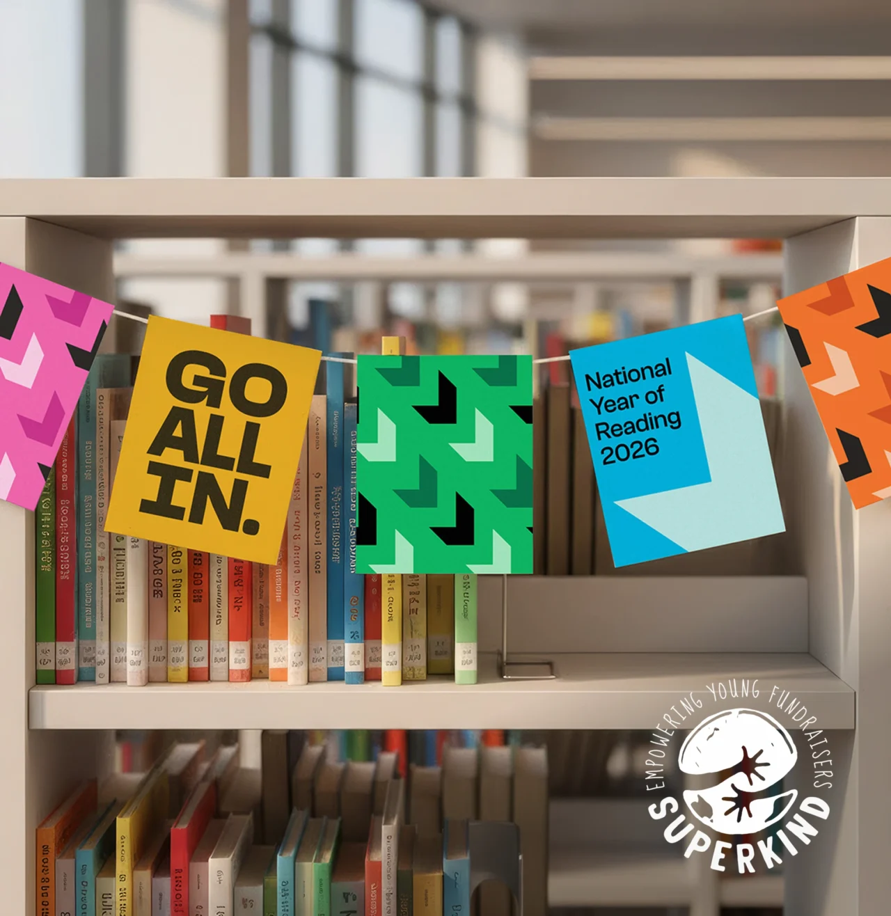 Go All In bunting with Superkind logo